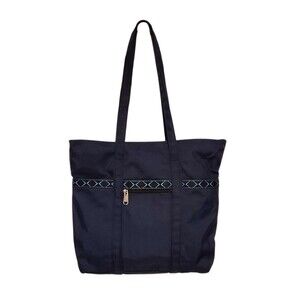 Uphill Tote Bag Zip Closure Double Straps Pockets Blue Nylon 15" tall X 17" wide